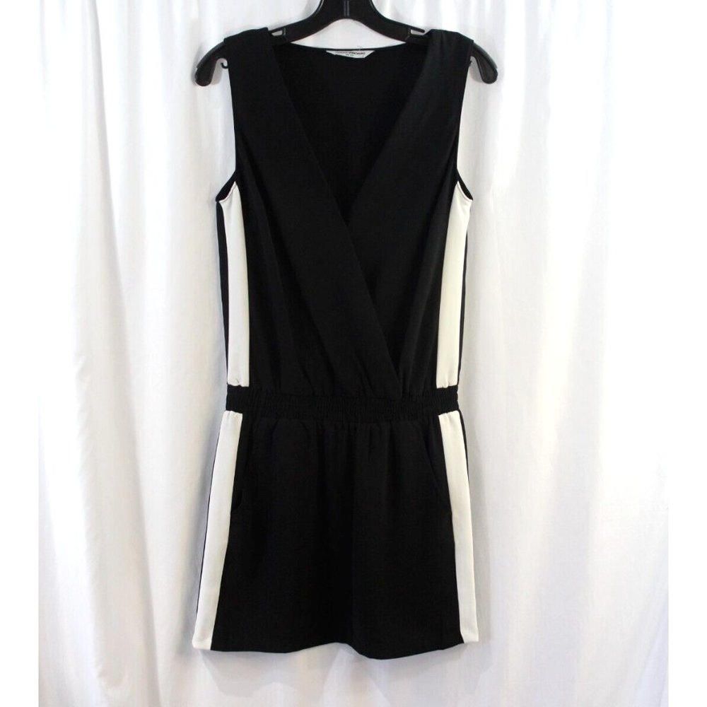 Amanda‎ Uprichard Womens Black White Sleeveless Smocked Waist Dress S